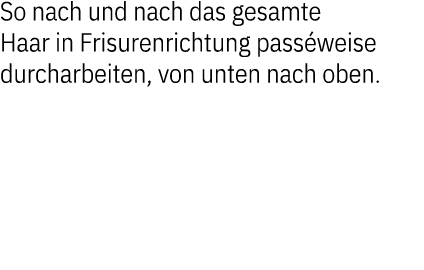 So nach und nach das gesamte Haar in Frisurenrichtung pass weise durcharbeiten, von unten nach oben.