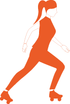 Woman skating in park with distant buildings in background. Lifestyle, activity, leisure concept. Vector illustration can be used for topics like summer, holiday, sport