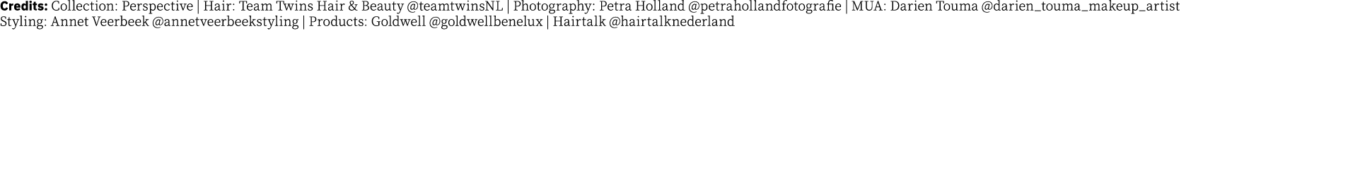 Credits: Collection: Perspective   Hair: Team Twins Hair & Beauty  teamtwinsNL   Photography: Petra Holland  petrahol   