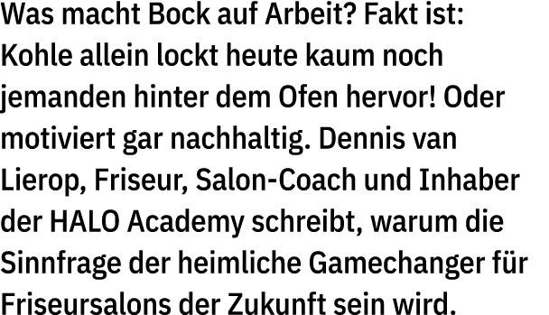 Was macht Bock auf Arbeit? Fakt ist: Kohle allein lockt heute kaum noch jemanden hinter dem Ofen hervor! Oder motivie...