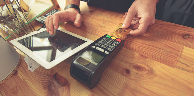 Man rendering account with access point in coffee shop