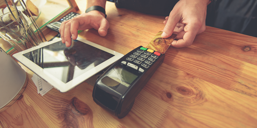 Man rendering account with access point in coffee shop