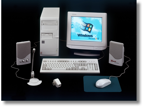 Brussels, Belgium - August 02, 2022: Nineties obsolete tower pc computer and Windows 95 logo on screen. A old operating system from Microsoft