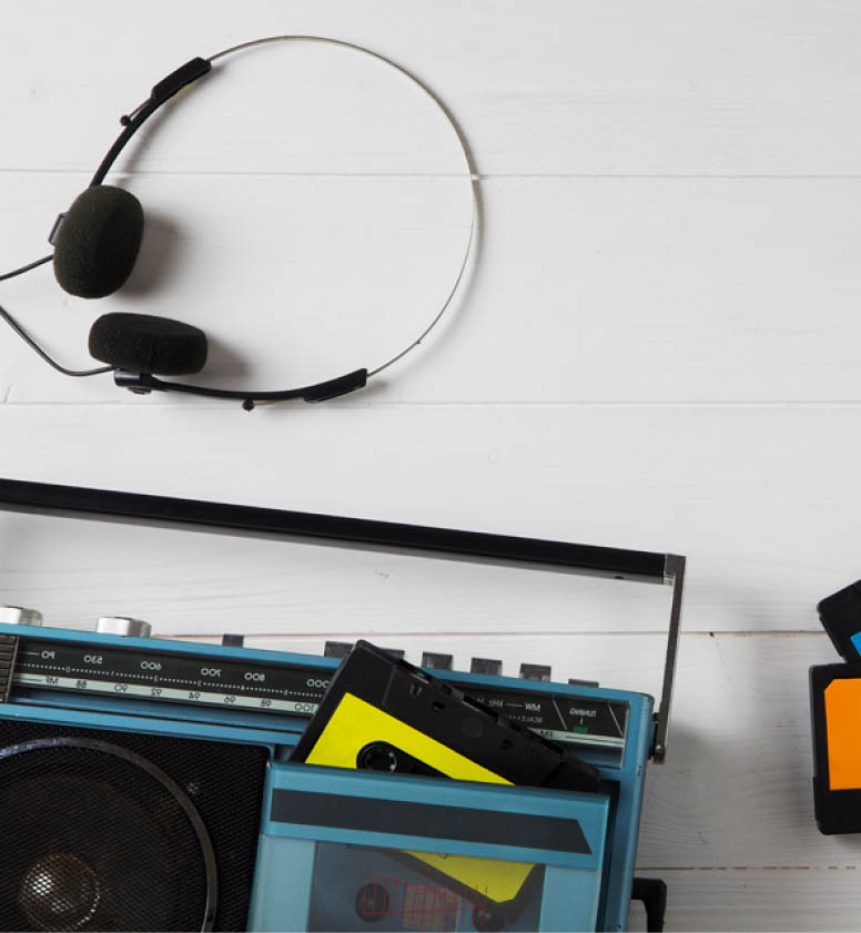 portrait of a old radio with cassettes