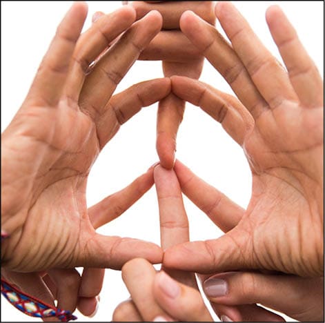 youth culture, gesture and people concept - close up of hippie friends showing peace hand sign outdoors